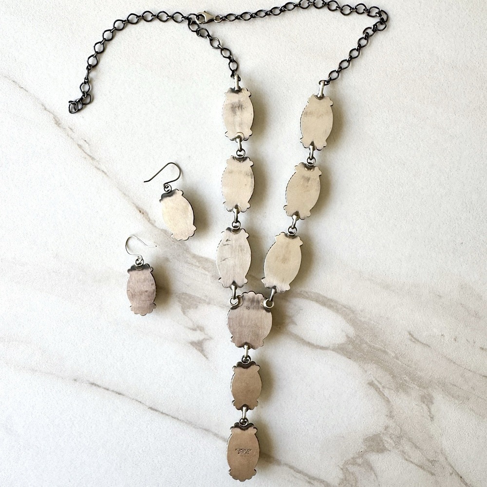 Navajo Lariat Y Necklace #8 Mine Turquoise Signed‎ Spencer Sterling Native Amer - Picture 7 of 9